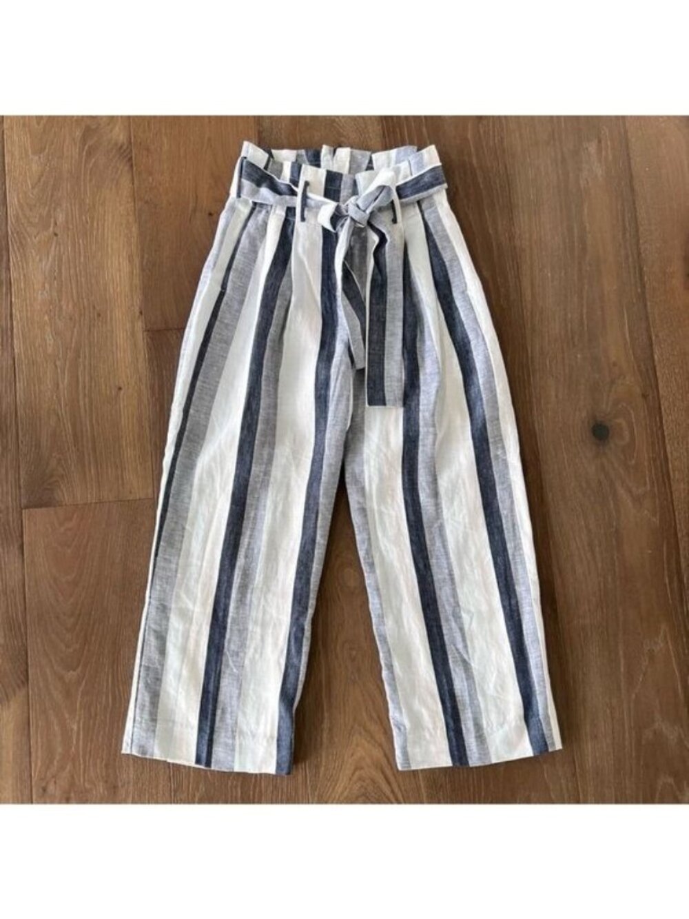 J.Crew Point Sur Paper Bag Linen Striped Wide Leg Pants L2547 Sz 00 NWOT - Picture 1 of 13